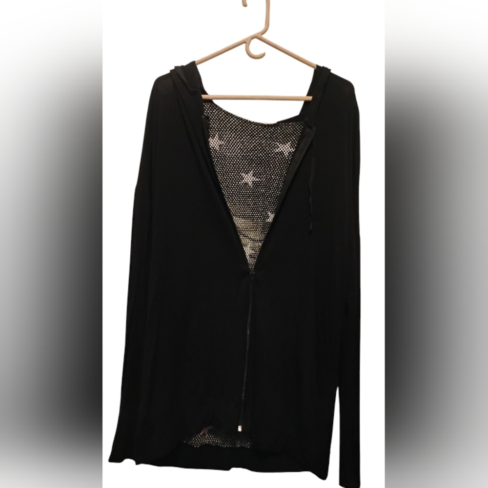 Blumin Apparel Women's 2XL Black Star Mesh Cutout Full Zip Hoodie Jacket